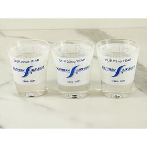 Southern Airways Airline Shot Glass 22nd Anniversary 1949 - 1971 x3 New Vintage